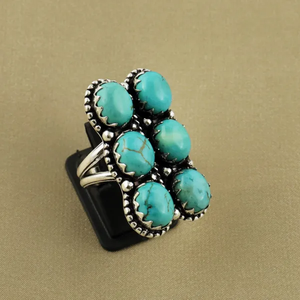Natural Turquoise Sterling Silver Plated Handmade Ring - Size 7.5 — photo 1
