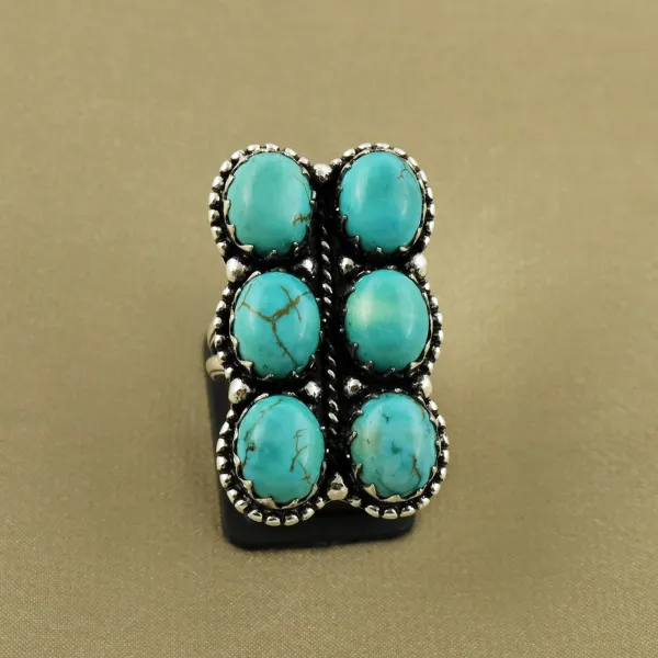 Natural Turquoise Sterling Silver Plated Handmade Ring - Size 7.5 — photo 2