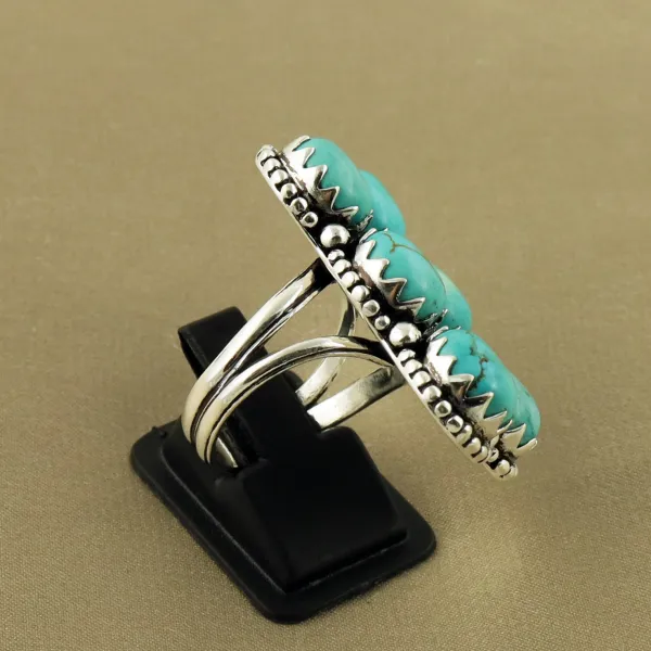 Natural Turquoise Sterling Silver Plated Handmade Ring - Size 7.5 — photo 3