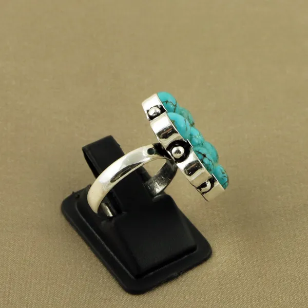 Natural Turquoise Sterling Silver Plated Handmade Ring - Size 5.5 — photo 3
