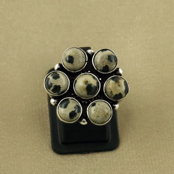 Natural Dalmatian Jasper Sterling Silver Plated Handmade Ring - Size 6 (Adjustable) — photo 2