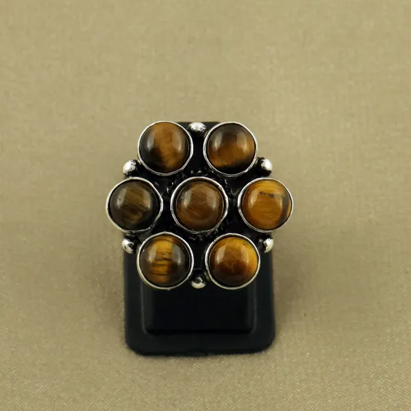 Natural Tiger Eye Sterling Silver Plated Handmade Ring - Size 5.5 — photo 2