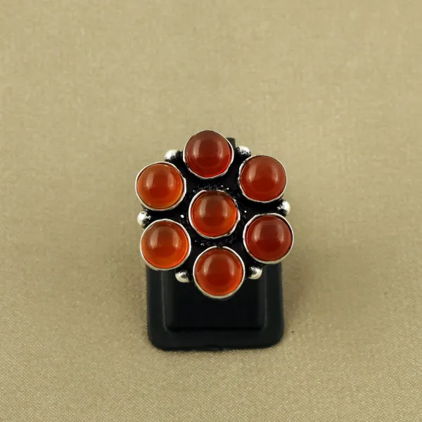 Natural Red Onyx Sterling Silver Plated Handmade Ring - Size 6 — photo 2