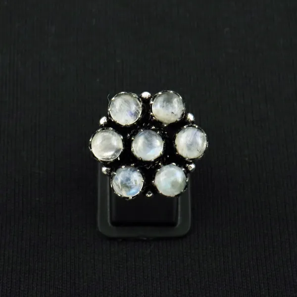 Natural Rainbow Moonstone Sterling Silver Plated Handmade Ring - Size 8 (Adjustable) — photo 2