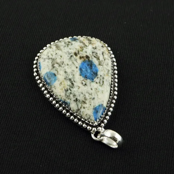 Natural K2 Jasper 2 Micron Sterling Silver Plated Handmade Pendant — photo 3