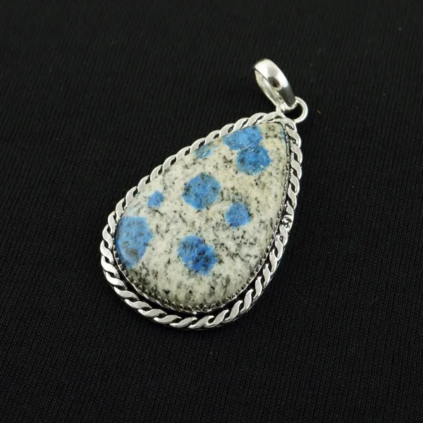 Natural K2 Jasper 2 Micron Sterling Silver Plated Handmade Pendant — photo 2