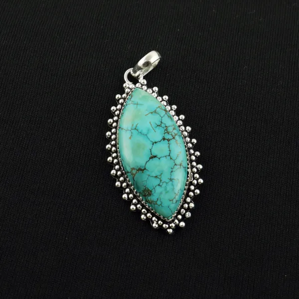 Natural Turquoise 2 Micron Sterling Silver Plated Handmade Pendant — photo 1
