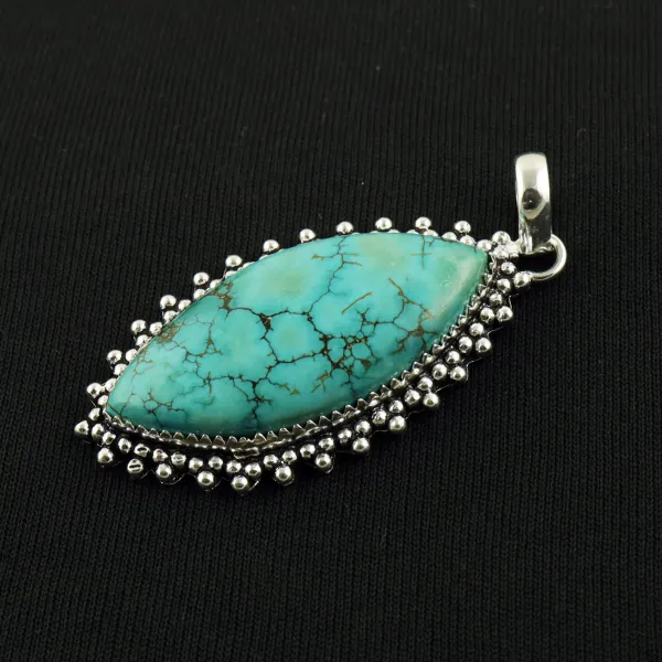 Natural Turquoise 2 Micron Sterling Silver Plated Handmade Pendant — photo 2