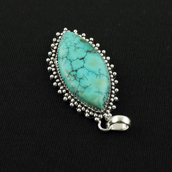 Natural Turquoise 2 Micron Sterling Silver Plated Handmade Pendant — photo 3