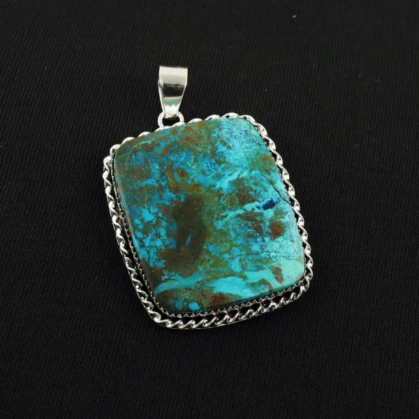 Natural Shattuckite 2 Micron Sterling Silver Plated Handmade Pendant — photo 1