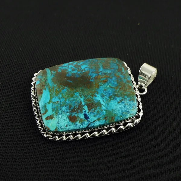 Natural Shattuckite 2 Micron Sterling Silver Plated Handmade Pendant — photo 2