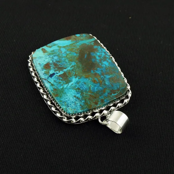 Natural Shattuckite 2 Micron Sterling Silver Plated Handmade Pendant — photo 3