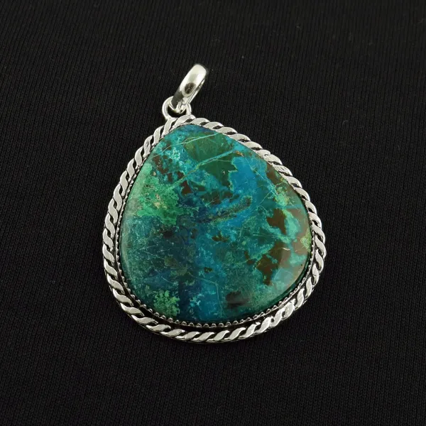 Natural Shattuckite 2 Micron Sterling Silver Plated Handmade Pendant — photo 1