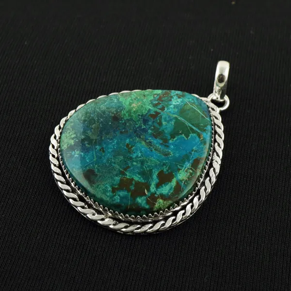 Natural Shattuckite 2 Micron Sterling Silver Plated Handmade Pendant — photo 2