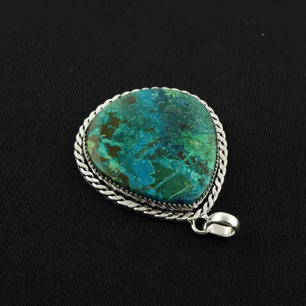 Natural Shattuckite 2 Micron Sterling Silver Plated Handmade Pendant — photo 3