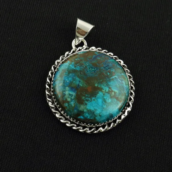 Natural Shattuckite 2 Micron Sterling Silver Plated Handmade Pendant — photo 1