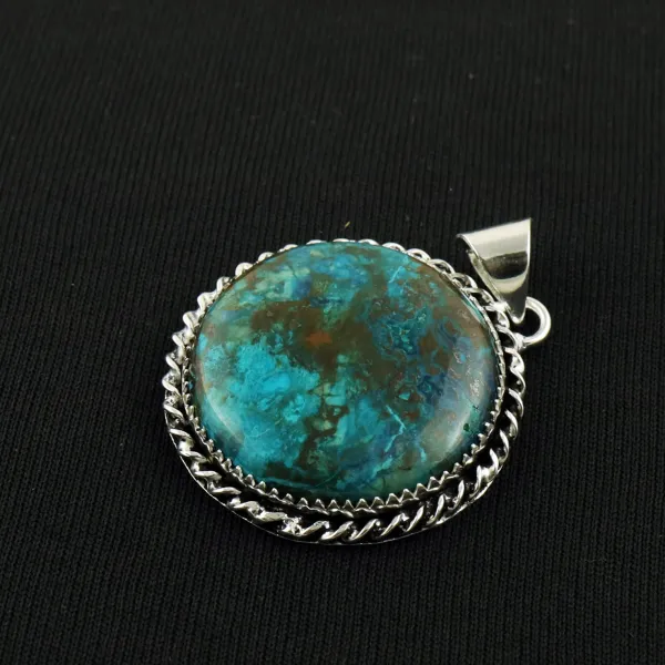 Natural Shattuckite 2 Micron Sterling Silver Plated Handmade Pendant — photo 2