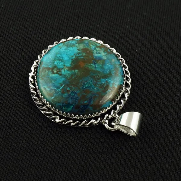 Natural Shattuckite 2 Micron Sterling Silver Plated Handmade Pendant — photo 3