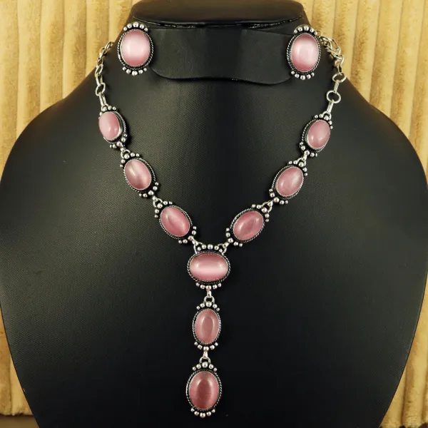 Natural Monalisa Sterling Silver Plated Handmade Necklace With Stud Earring — photo 1