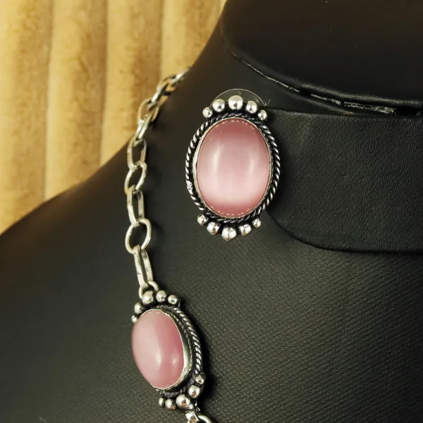 Natural Monalisa Sterling Silver Plated Handmade Necklace With Stud Earring — photo 3