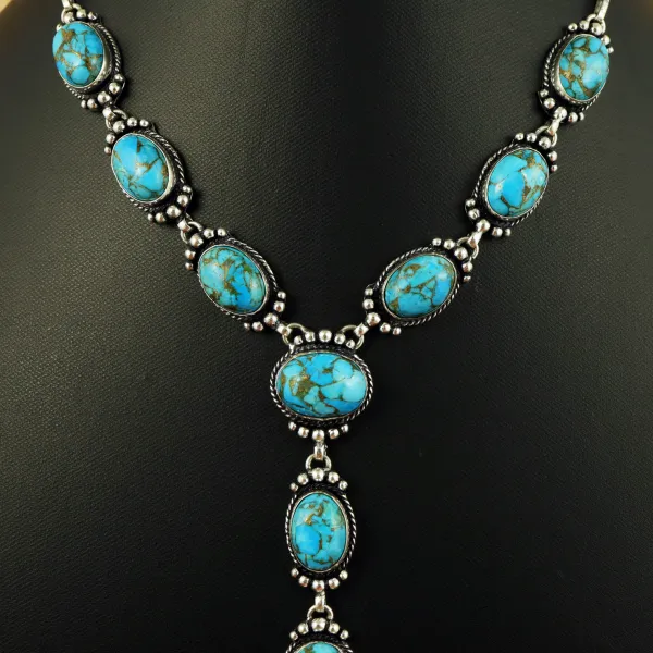 Natural Kingman Turquoise Silver Plated Handmade Necklace With Stud Earring — photo 2