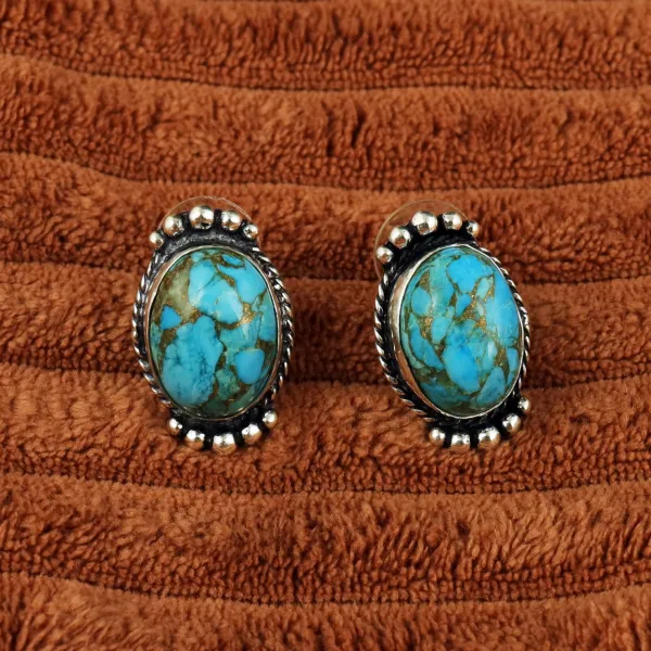 Natural Kingman Turquoise Silver Plated Handmade Necklace With Stud Earring — photo 4