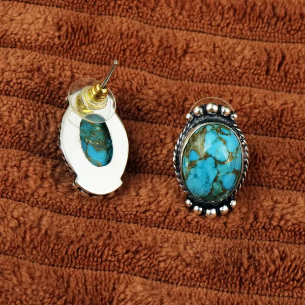 Natural Kingman Turquoise Silver Plated Handmade Necklace With Stud Earring — photo 5