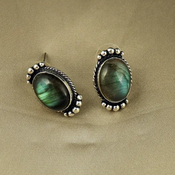 Natural Rainbow Moonstone & Labradorite Silver Plated Handmade Necklace With Stud Earring — photo 4