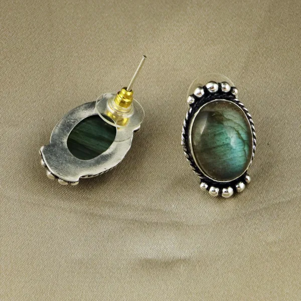 Natural Rainbow Moonstone & Labradorite Silver Plated Handmade Necklace With Stud Earring — photo 5