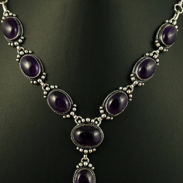Natural Amethyst Sterling Silver Plated Handmade Necklace With Stud Earring — photo 2