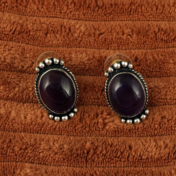 Natural Amethyst Sterling Silver Plated Handmade Necklace With Stud Earring — photo 4