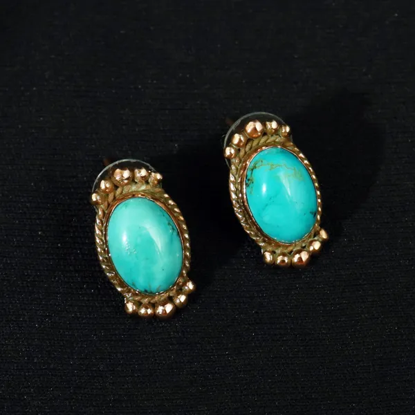 Natural Lapis Lazuli & Turquoise Copper Plated Handmade Necklace With Stud Earring — photo 4