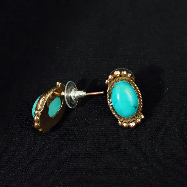 Natural Lapis Lazuli & Turquoise Copper Plated Handmade Necklace With Stud Earring — photo 5