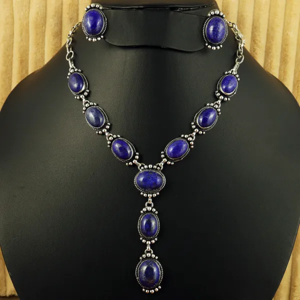 Natural Lapis Lazuli Silver Plated Handmade Necklace With Stud Earring — photo 1