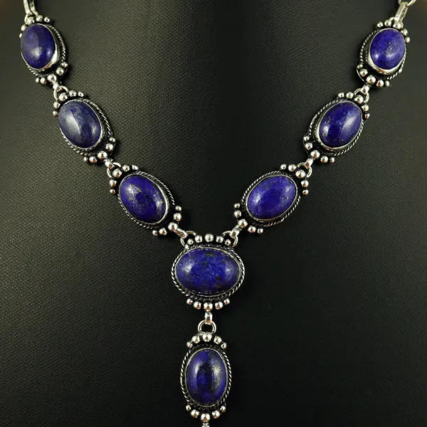 Natural Lapis Lazuli Silver Plated Handmade Necklace With Stud Earring — photo 2