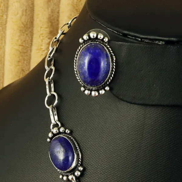 Natural Lapis Lazuli Silver Plated Handmade Necklace With Stud Earring — photo 3