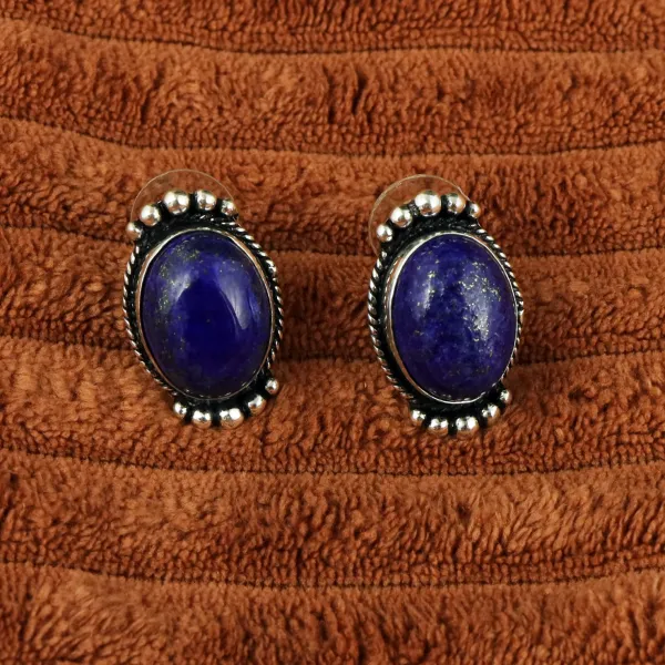 Natural Lapis Lazuli Silver Plated Handmade Necklace With Stud Earring — photo 4