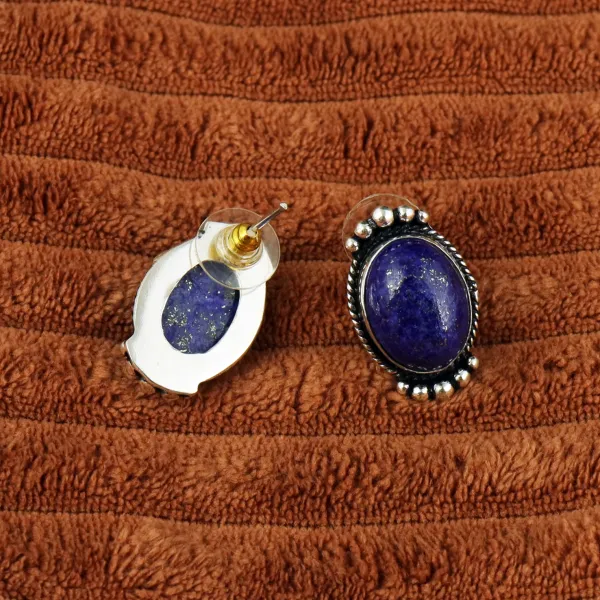 Natural Lapis Lazuli Silver Plated Handmade Necklace With Stud Earring — photo 5