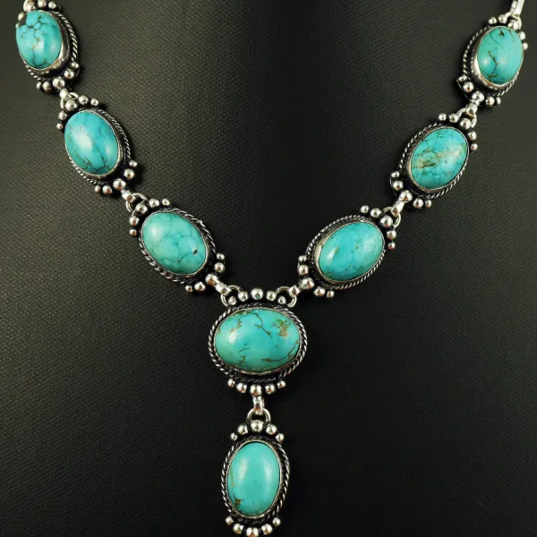 Natural Turquoise Silver Plated Handmade Necklace With Stud Earring — photo 2