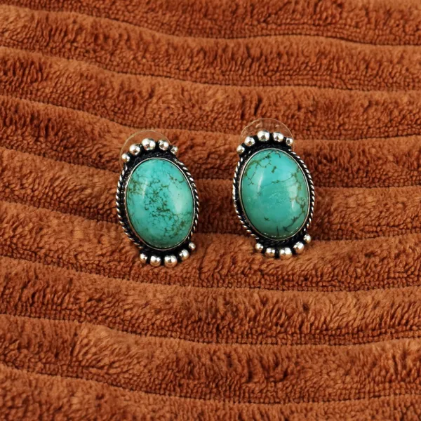 Natural Turquoise Silver Plated Handmade Necklace With Stud Earring — photo 4