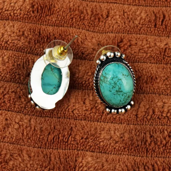Natural Turquoise Silver Plated Handmade Necklace With Stud Earring — photo 5