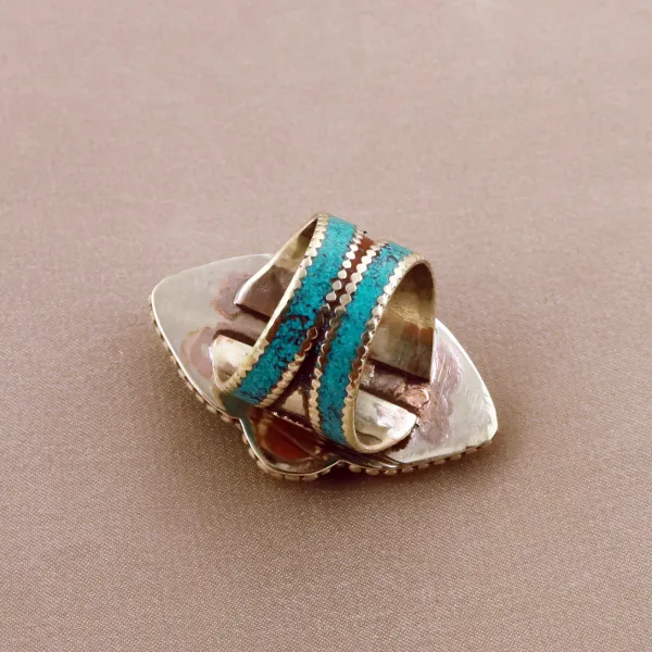 Tibetan Turquoise & Coral Handmade Ethnic Ring - Size 10 — photo 3