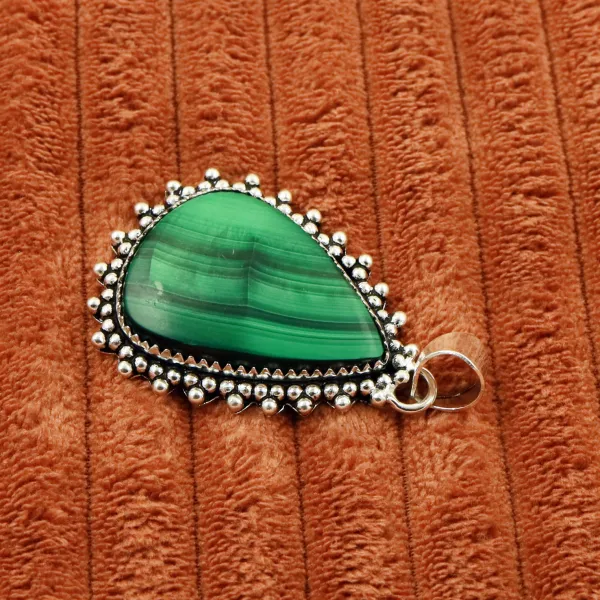 Natural Malachite 2 Micron Sterling Silver Plated Handmade Pendant — photo 3