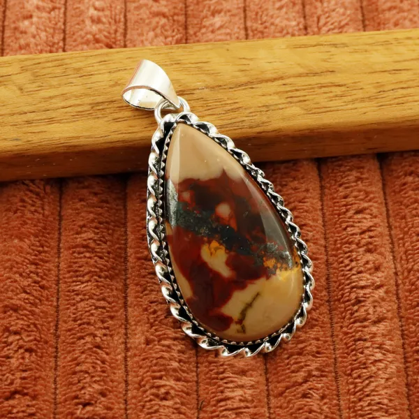Natural Mookaite Jasper 2 Micron Sterling Silver Plated Handmade Pendant — photo 1