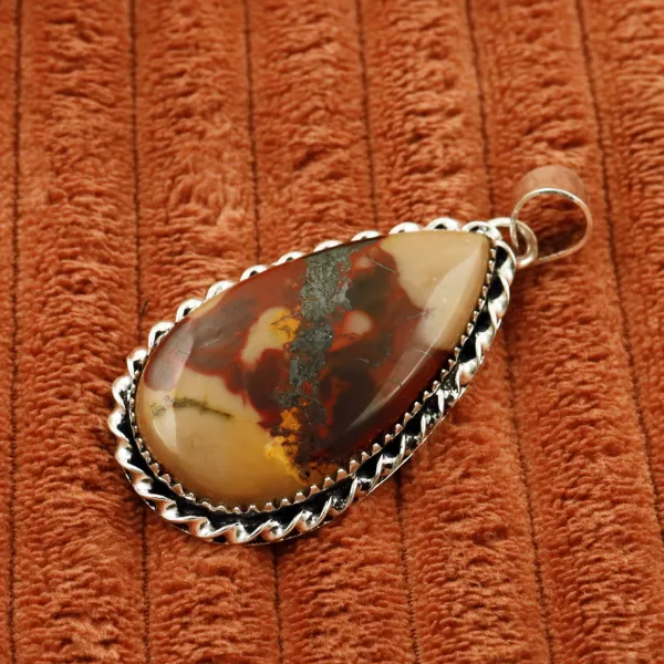Natural Mookaite Jasper 2 Micron Sterling Silver Plated Handmade Pendant — photo 2