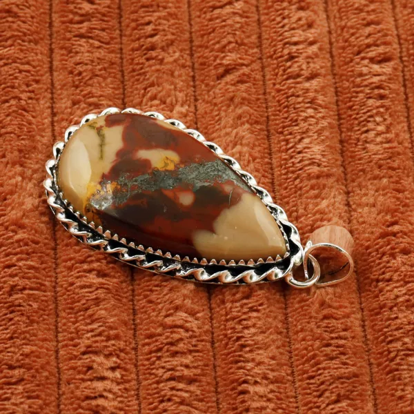 Natural Mookaite Jasper 2 Micron Sterling Silver Plated Handmade Pendant — photo 3