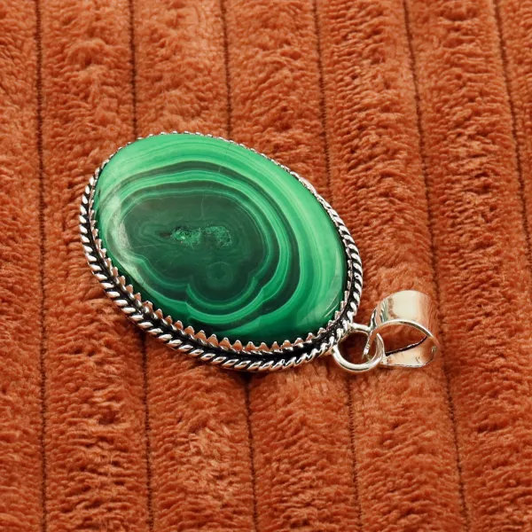 Natural Malachite 2 Micron Sterling Silver Plated Handmade Pendant — photo 3