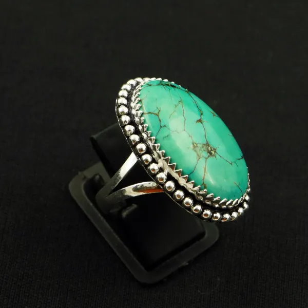 Natural Turquoise 2 Micron Sterling Silver Plated Handmade Ring - Size 8 — photo 1