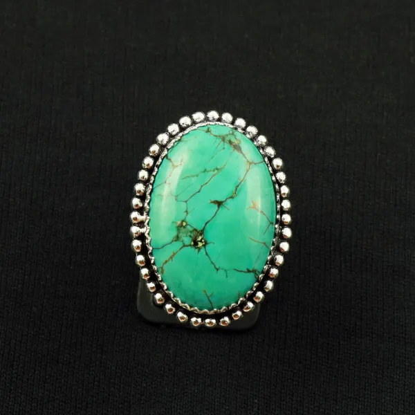 Natural Turquoise 2 Micron Sterling Silver Plated Handmade Ring - Size 8 — photo 2