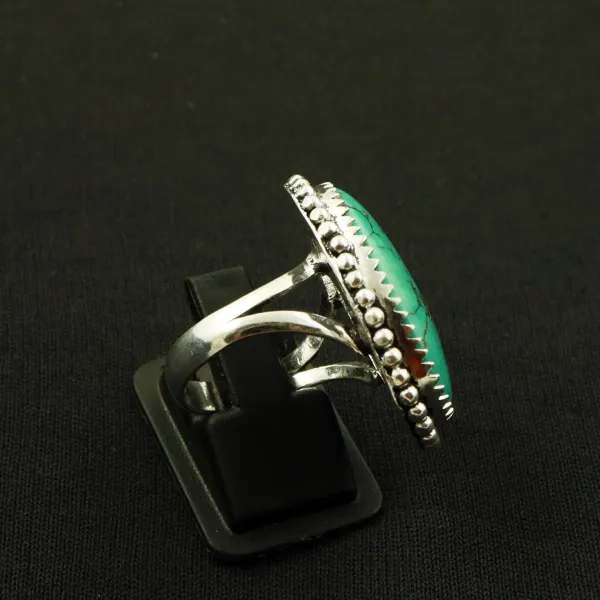 Natural Turquoise 2 Micron Sterling Silver Plated Handmade Ring - Size 8 — photo 3